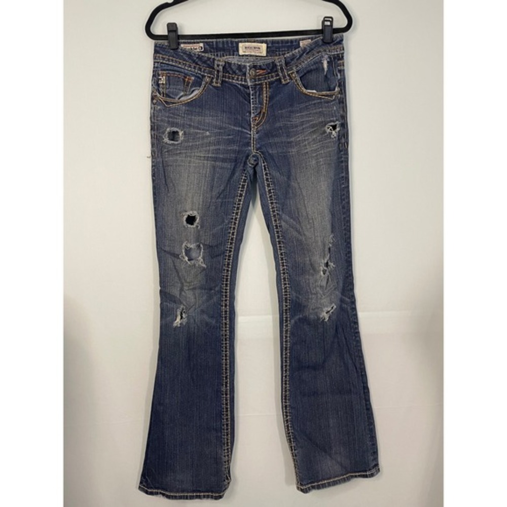 MEK DENIM LAS TUNAS Boot Cut Jeans Women's Size 29x32 Distressed Medium‎ Wash